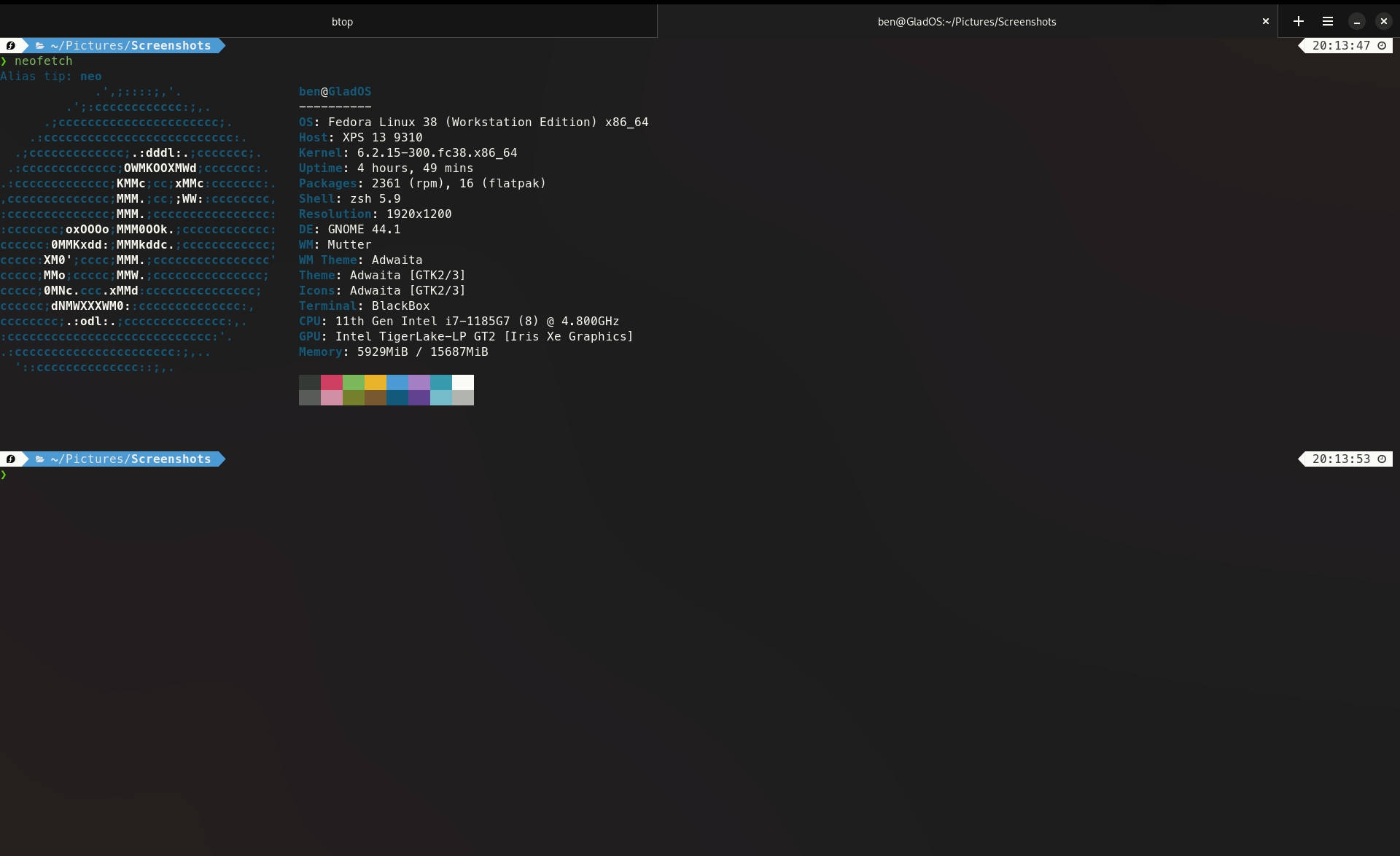 A screenshot of blackbox terminal